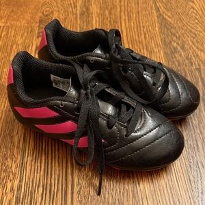 Adidas Kids Black Cleats with Pink Stripes